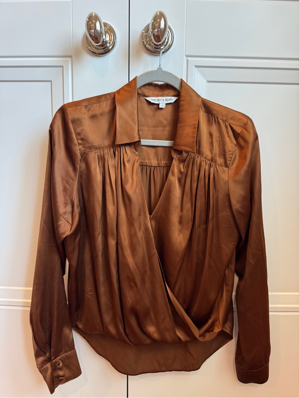 New Veronica Beard Copper-Brown Silk Blouse Size 8